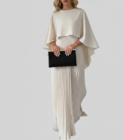 AuroraFlow Elegante Maxi Jurk met Vleermuismouwen en Tailleaccent