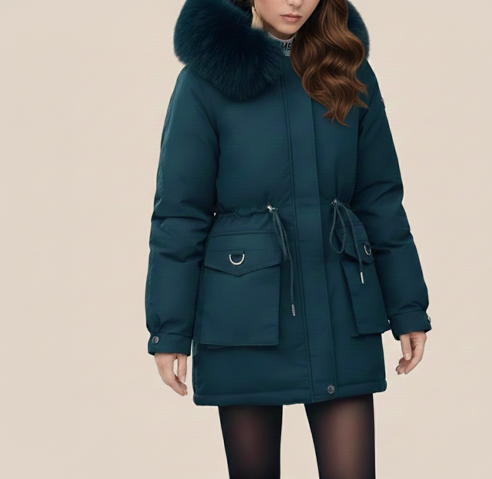 Elara Gewatteerde Dames Winterjas met Afneembare Kraag en Tailleban