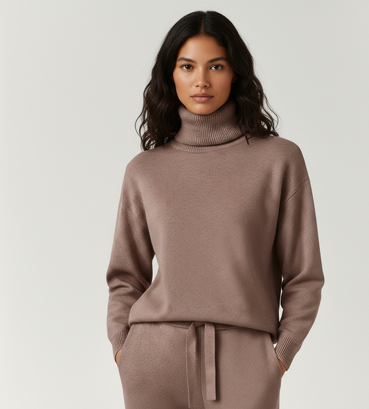 Zijderust Luxe Dames Loungewear Set van Katoen met Trui en Broek