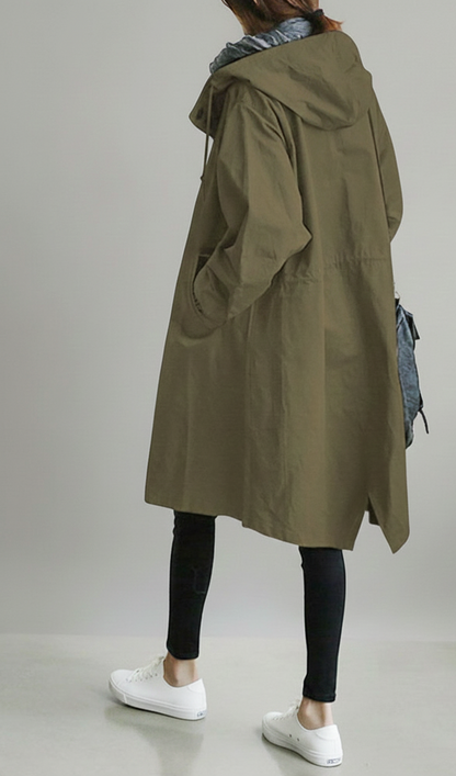 Elegante Waterdicht Damestrenchcoat voor het Regenseizoen met Capuchon
