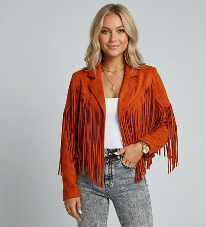 Velmira Suède Jas met Franjes en Boho Stijl Dames Vest