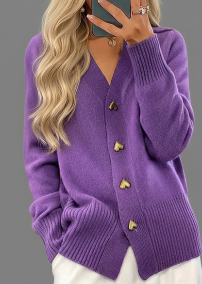 Livia Elegante Dames Cardigan met Gouden Knopen en V-Hals