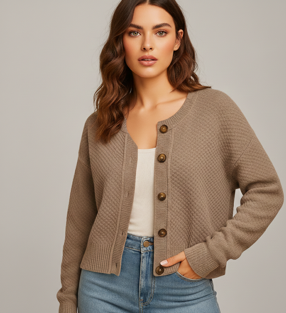 Dames Kort Gebreid Vest Elviane – Decoratieve Knopen