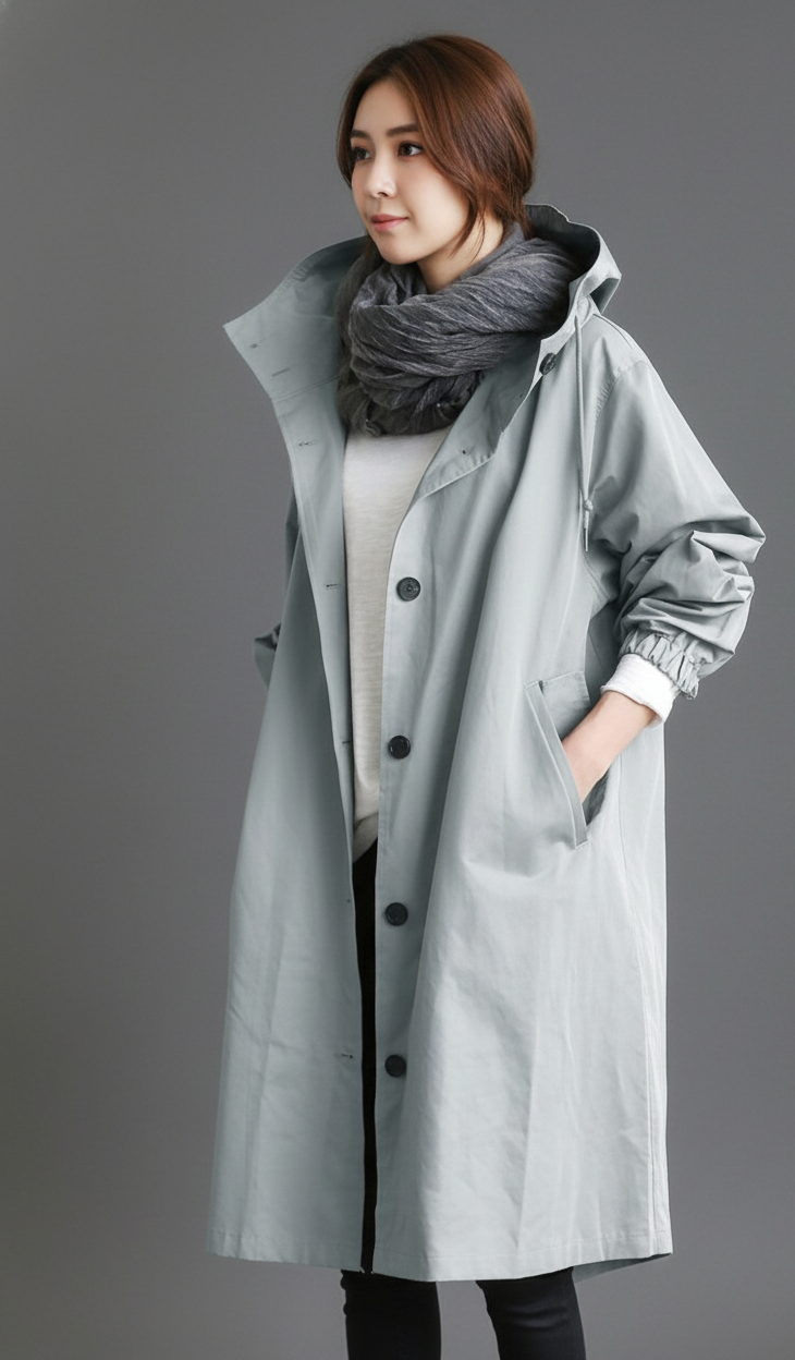 Elegante Waterdicht Damestrenchcoat voor het Regenseizoen met Capuchon