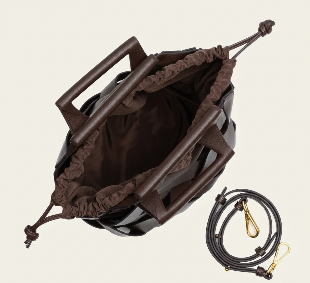 Gevlochten Dames Handtas van Vegan Leer met Driehoekige Handgreep