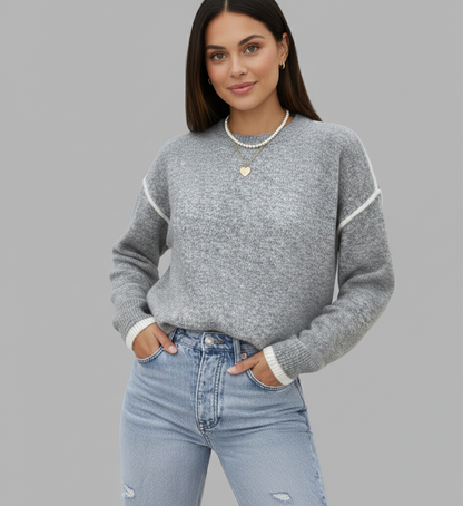 Lunara Fijngebreide Damestrui met Ronde Hals en Comfort Fit