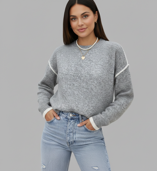 Lunara Fijngebreide Damestrui met Ronde Hals en Comfort Fit
