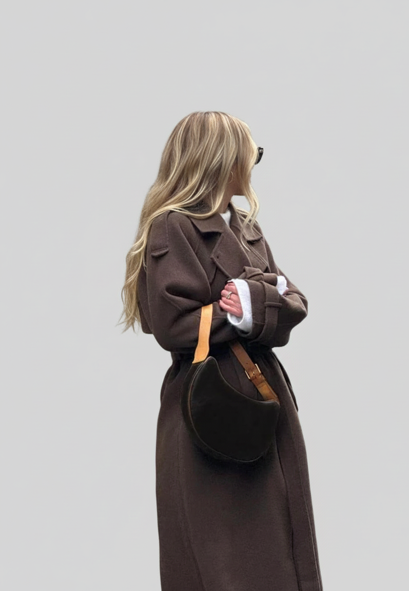 Wintercharm Lange Damestrenchcoat met Ceintuur en Klassieke Kraag