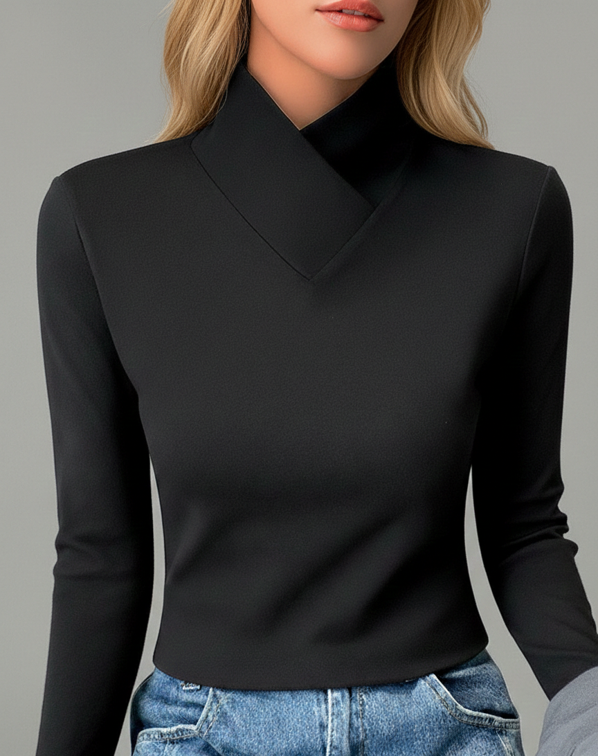 Elviane Asymmetrische Dames Top met Lange Mouwen en Slim Fit