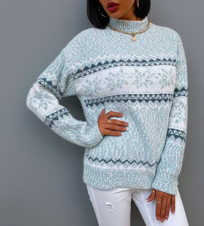 Dames Wintertrui met Scandinavisch Sneeuwvlokpatroon en Relaxed Fit