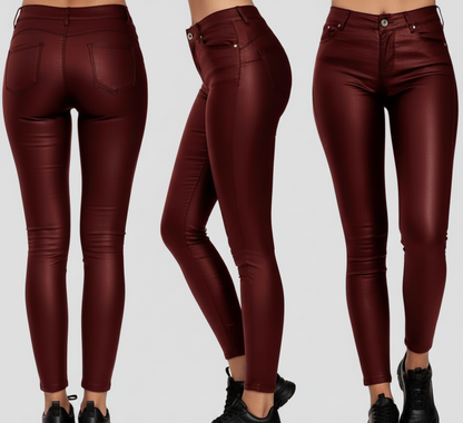 Nova Leatherlook Skinny Broek voor Dames met Stretch Pasvorm
