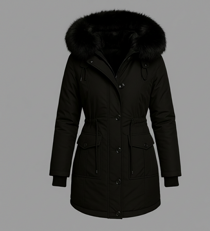 Elara Lange Damesjas met Luxe Bontkraag en Comfortabele Isolatie