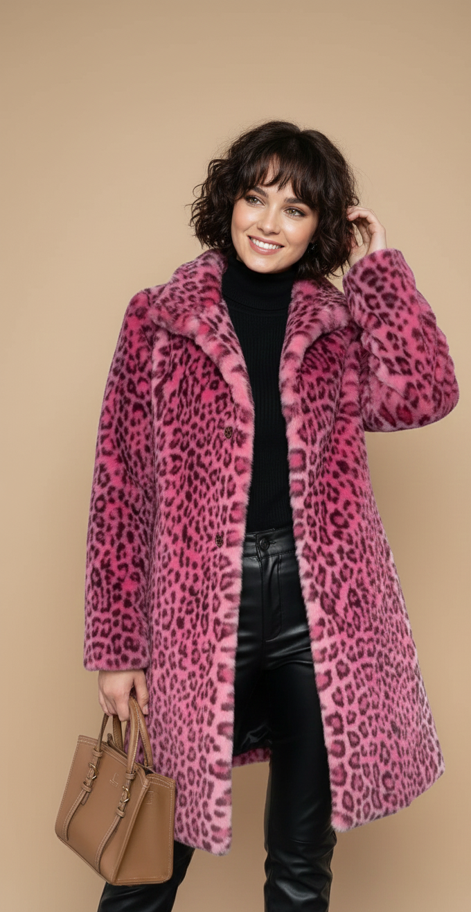 Livia Dames Faux Fur Jas met Luipaardprint voor Winter