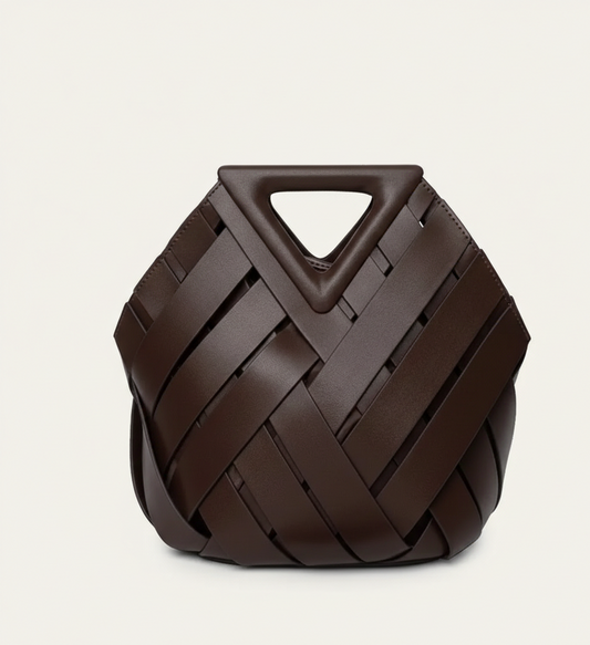 Gevlochten Dames Handtas van Vegan Leer met Driehoekige Handgreep