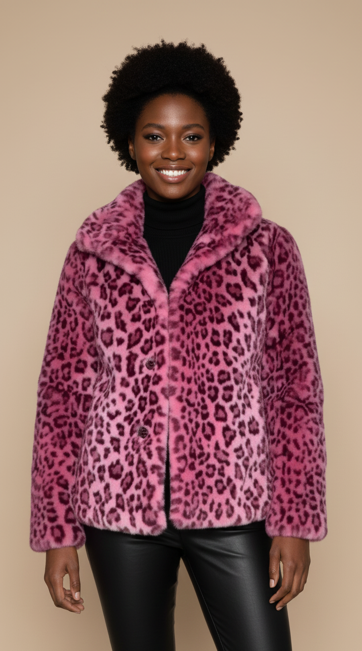 Livia Dames Faux Fur Jas met Luipaardprint voor Winter