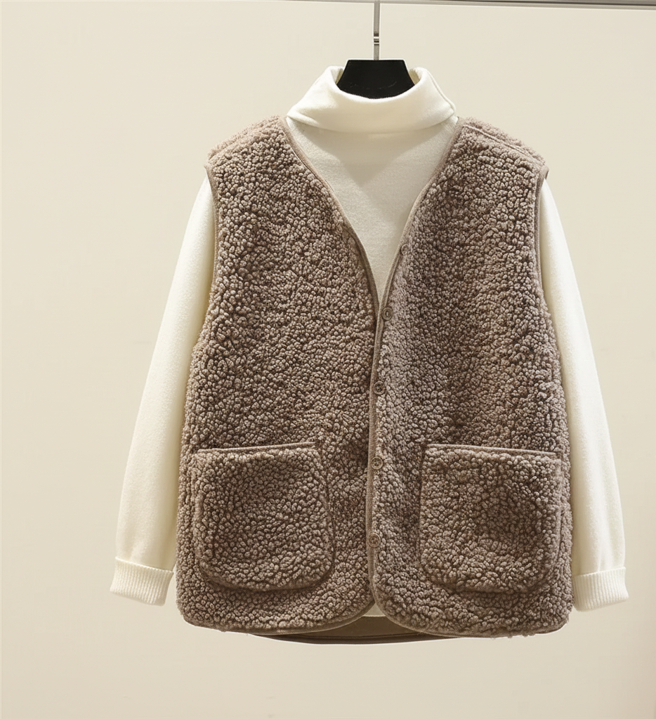 Warme Dames Bodywarmer Zachtlaag met Knoopsluiting en Zakken