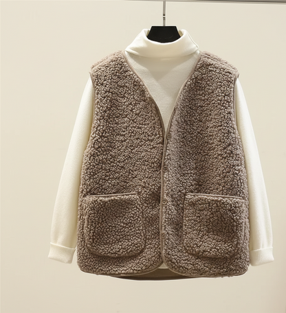 Warme Dames Bodywarmer Zachtlaag met Knoopsluiting en Zakken