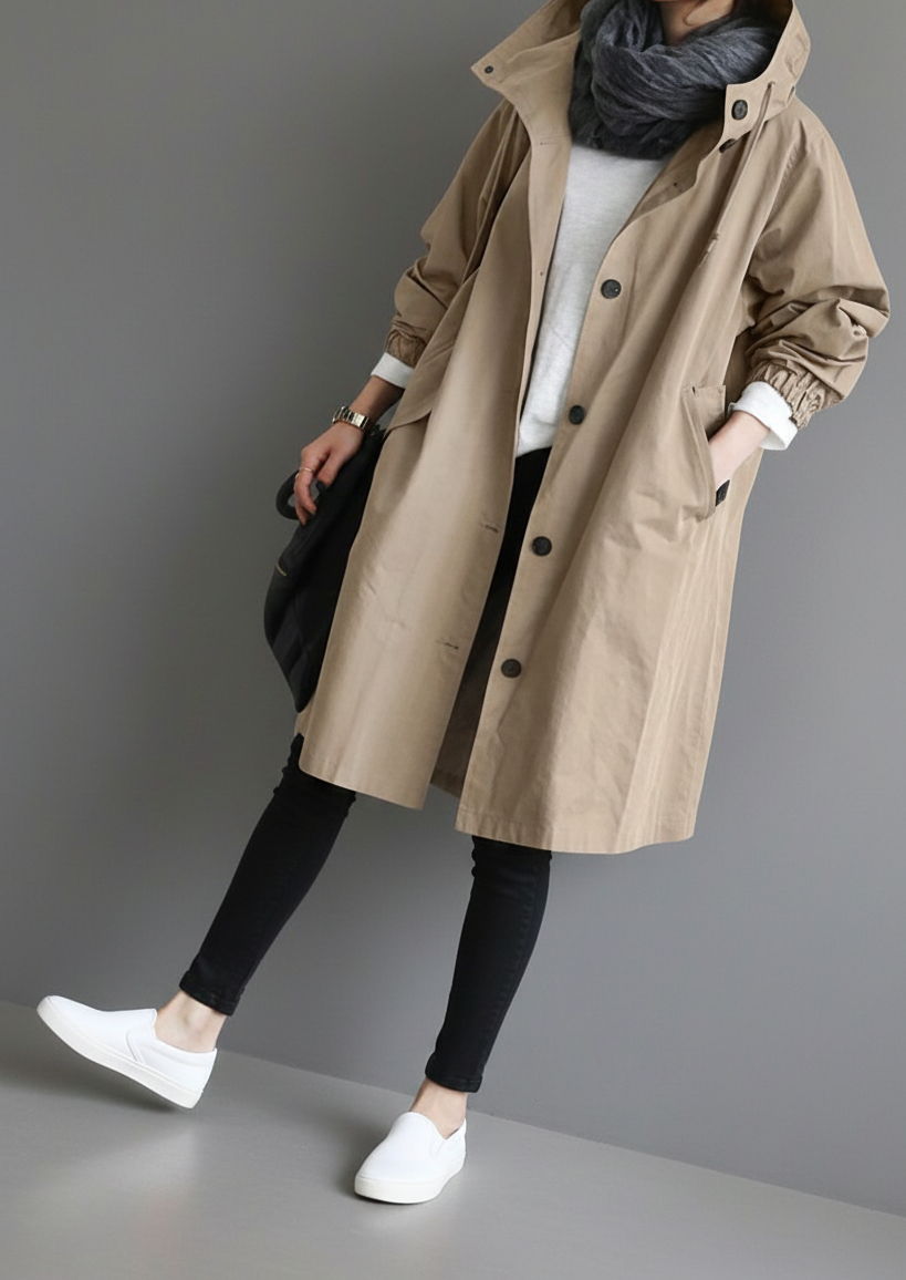 Elegante Waterdicht Damestrenchcoat voor het Regenseizoen met Capuchon