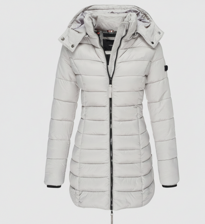 ThermoLicht lange dames pufferjas met capuchon en warm gevoerd