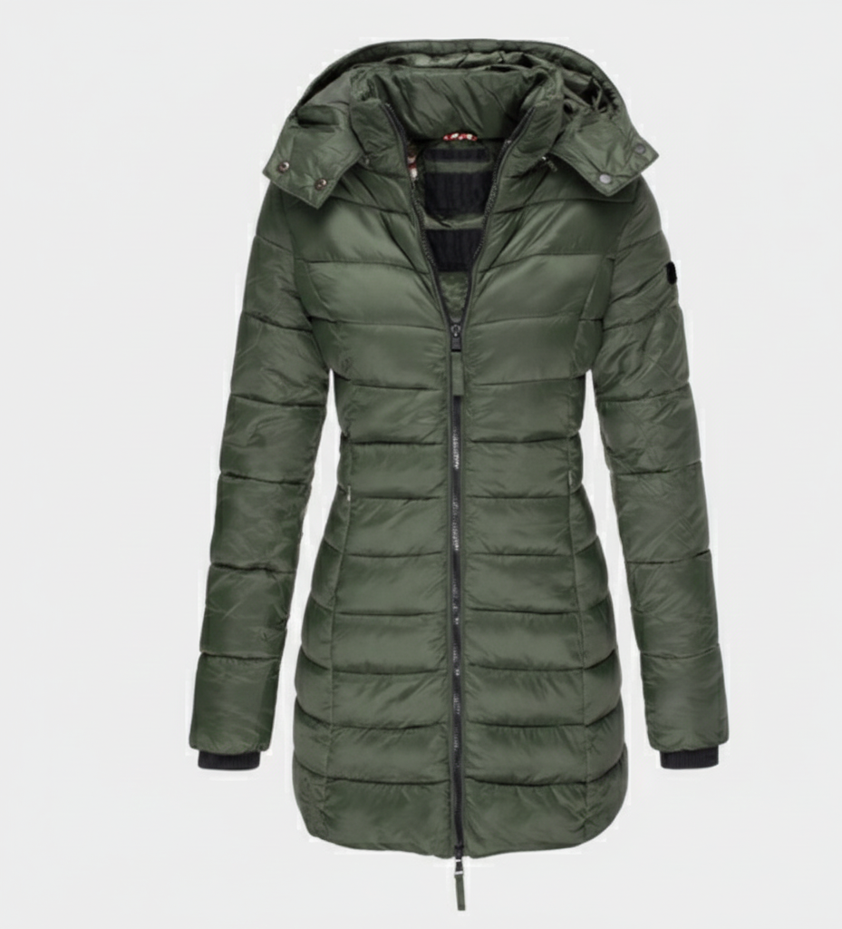 ThermoLicht lange dames pufferjas met capuchon en warm gevoerd