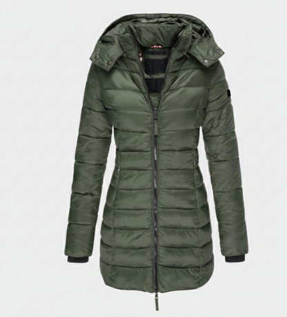ThermoLicht lange dames pufferjas met capuchon en warm gevoerd