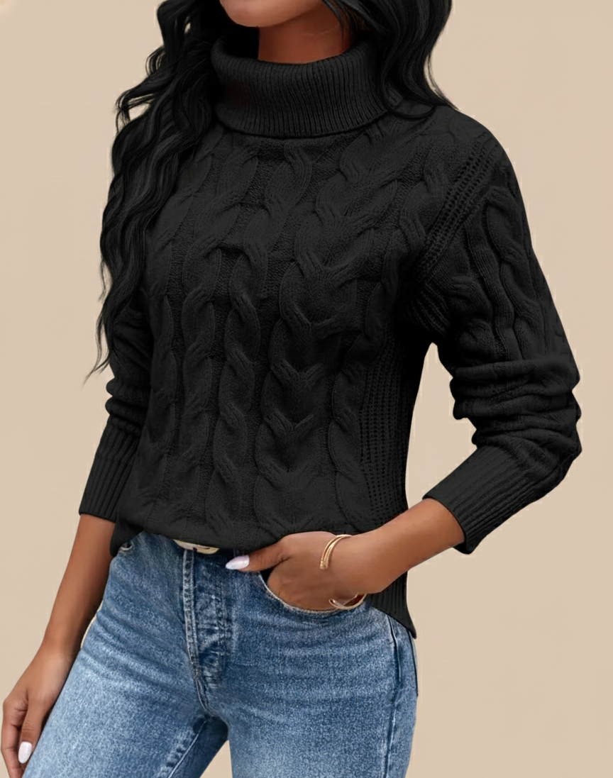 Kabelwarm Coltrui Dames – Gebreide Wintertrui met Hoge Kraag