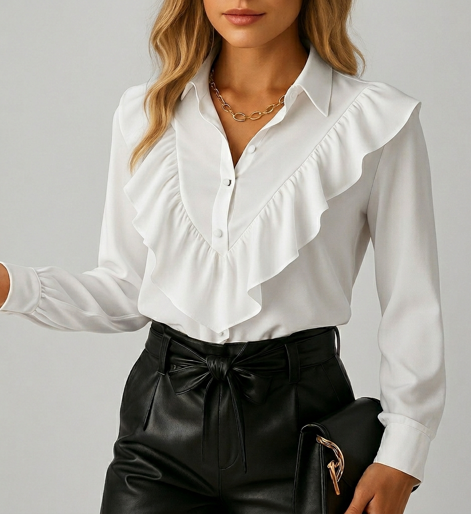 Veloura Elegante Dames Blouse met V-Hals en Ruches