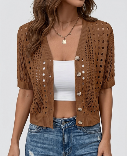 Solenya Dames Korte Cardigan met Gehaakt Patroon