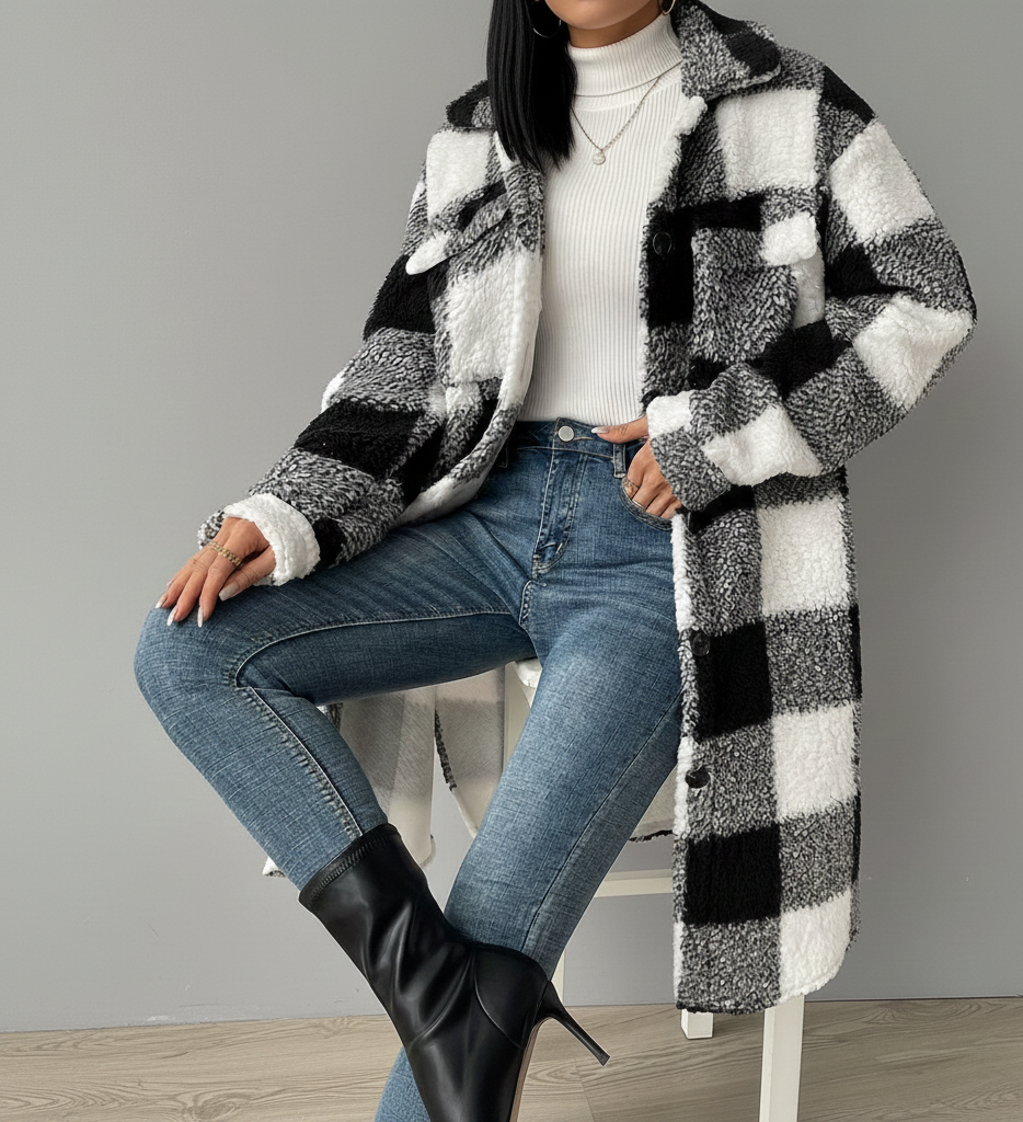 Cozy Ruit Teddy Jas – Warme & Stijlvolle Winterjas Dames