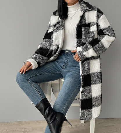 Cozy Ruit Teddy Jas – Warme & Stijlvolle Winterjas Dames