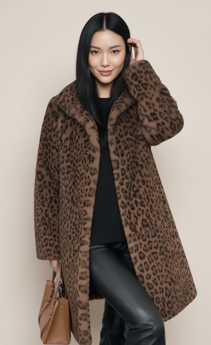 Livia Dames Faux Fur Jas met Luipaardprint voor Winter