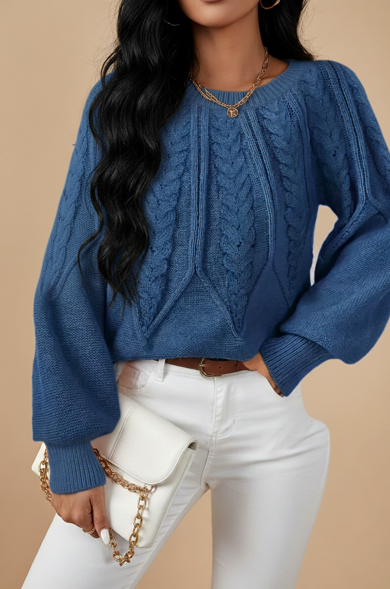 Herfstweef Gebreide Damestrui – Kabeltrui met Ronde Hals