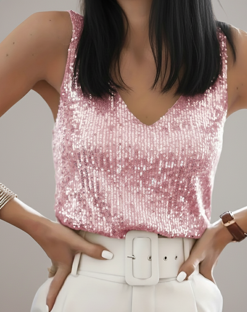 Sprankelende Feesttop Dames – Elegante V-hals Pailletten Top