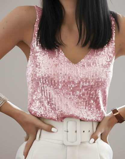 Sprankelende Feesttop Dames – Elegante V-hals Pailletten Top