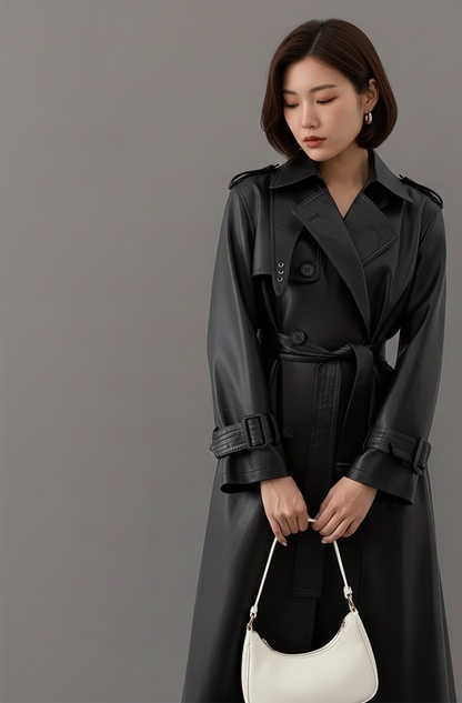 ZwartLoom Leren Dames Trenchcoat met Tailleceintuur