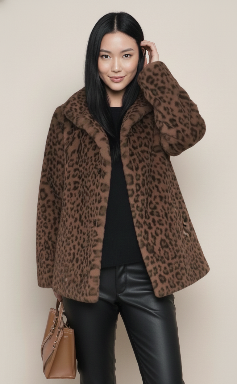 Livia Dames Faux Fur Jas met Luipaardprint voor Winter