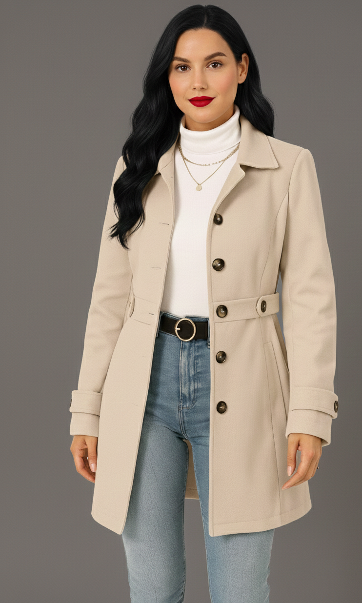 Celeste Elegance Damesjas – Luxe middellange jas met knopen voor dames