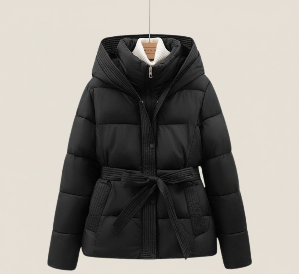 FrostLijn Gewatteerde Damesparka met Tailleceintuur – Warme Winterjas