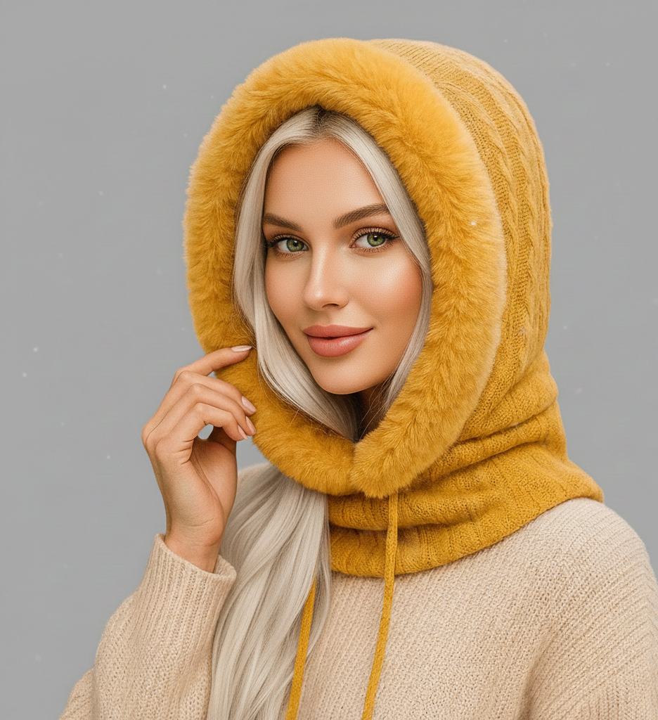 Warme Dames Winterset met Gebreide Stof en Capuchon met Bontlook