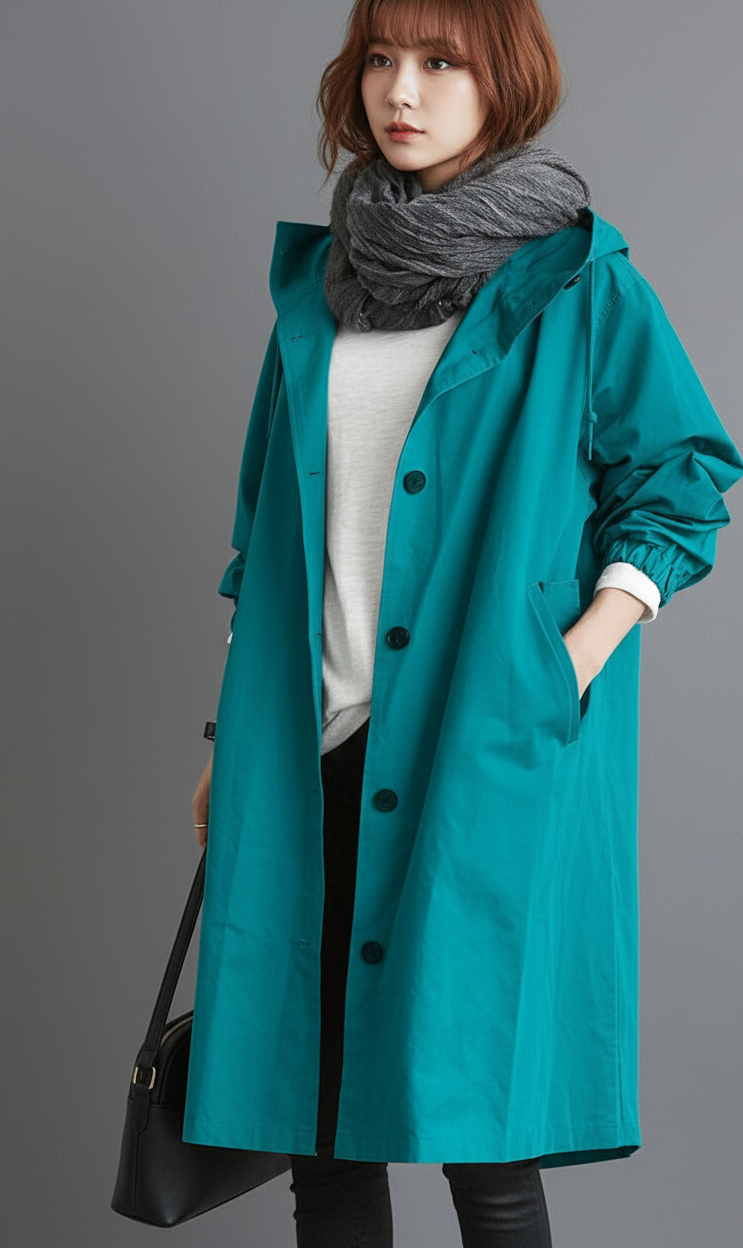 Elegante Waterdicht Damestrenchcoat voor het Regenseizoen met Capuchon
