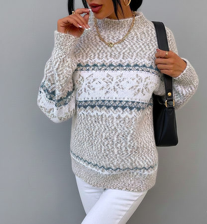 Dames Wintertrui met Scandinavisch Sneeuwvlokpatroon en Relaxed Fit