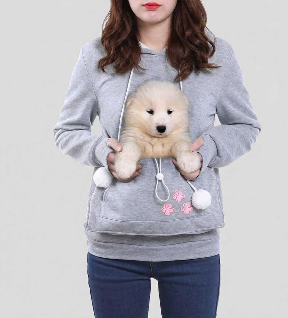 Snugora hoodie met draagbuidel voor huisdieren fleece trui