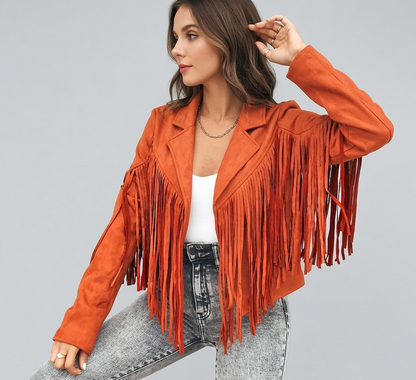 Velmira Suède Jas met Franjes en Boho Stijl Dames Vest