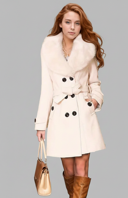 Liora elegante winterjas met bontkraag en tailleceintuur dames