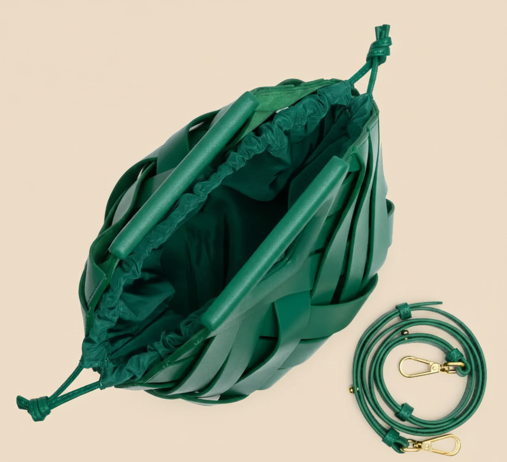 Gevlochten Dames Handtas van Vegan Leer met Driehoekige Handgreep