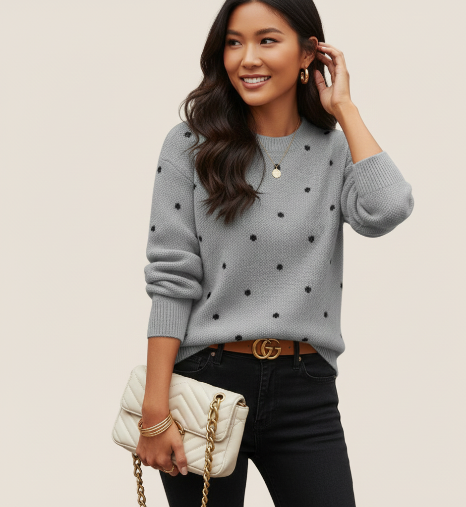 Zachte Polkadot Trui met Losse Pasvorm voor Dames – Stijlvol en Comfortabel