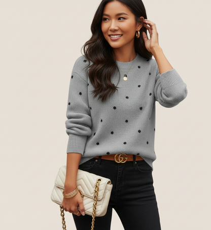 Zachte Polkadot Trui met Losse Pasvorm voor Dames – Stijlvol en Comfortabel