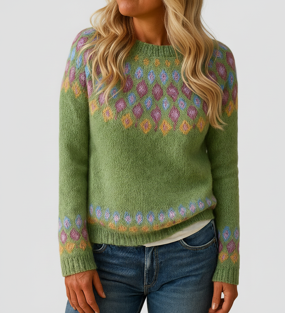 Winterprint Trui Nova – Warme damestrui met zachte wolmix en print