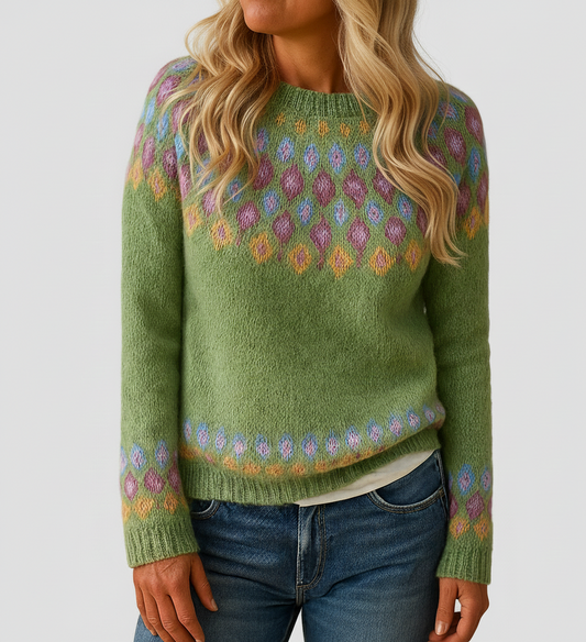 Winterprint Trui Nova – Warme damestrui met zachte wolmix en print