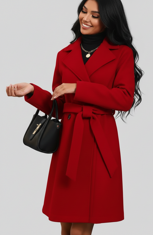 WinterLuxe Lange Damesjas met Tailleceintuur – Warm & Elegant